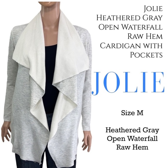Jolie Heathered Gray Open Waterfall Raw Hem Cardigan with Pockets - Picture 16 of 16